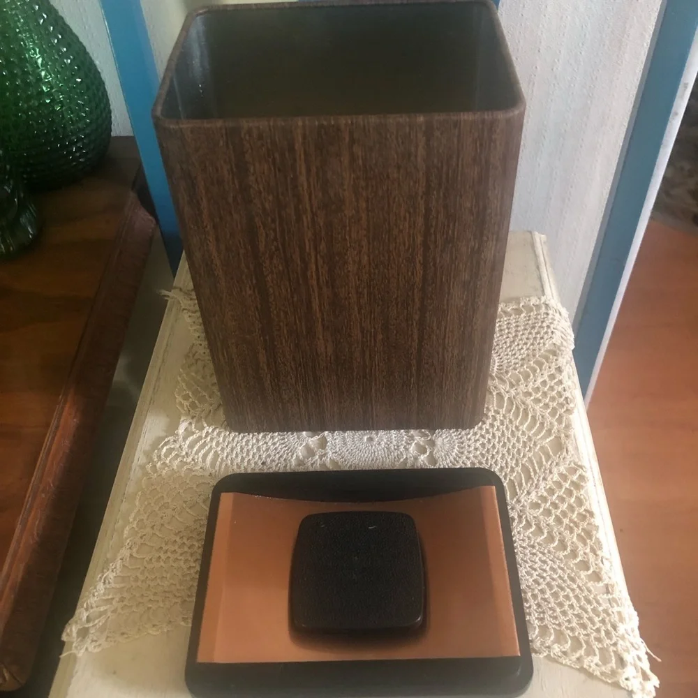 Vintage Copper & Wood-Look Metal Canister